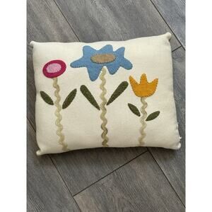 Flower Garden Embroidered Throw Pillow Handcrafted 12x10 Cottagecore Whimsy
